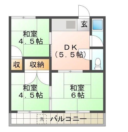 コーポ幸B(3DK/1階)の間取り写真