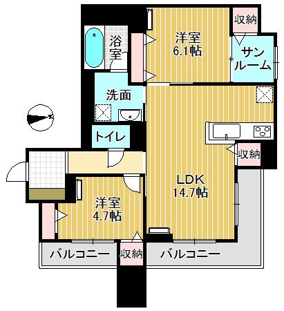 ミライエ・シリウス サウス(2LDK/3階)の間取り写真