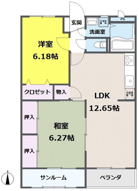 サニーガーデン(2LDK/3階)の間取り写真