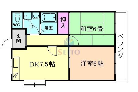 セランジュ豊中(2DK/4階)の間取り写真