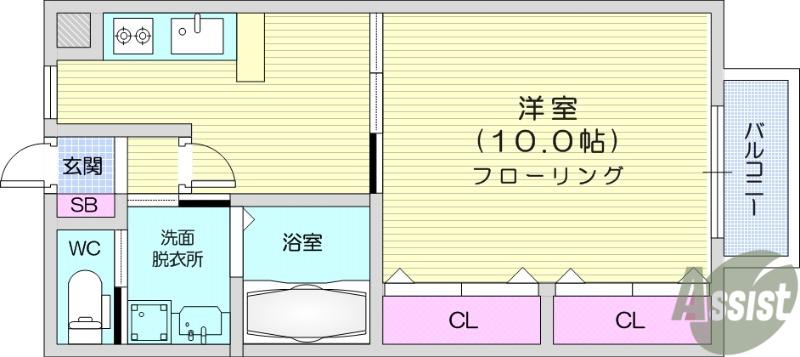プランドール金剛沢(1DK/2階)の間取り写真