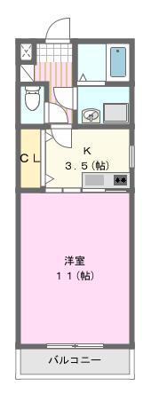 フランネル(1K/2階)の間取り写真