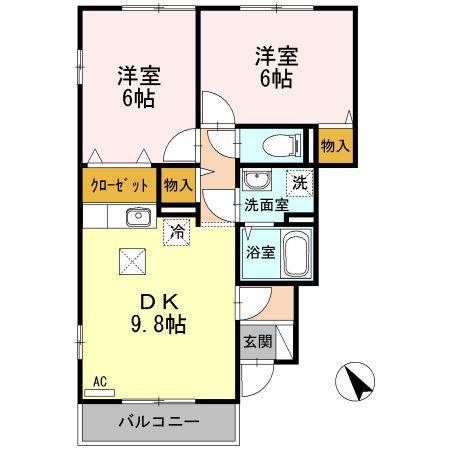 コンフォート80B棟(2DK/1階)の間取り写真