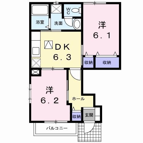 シンフォニー(2DK/1階)の間取り写真