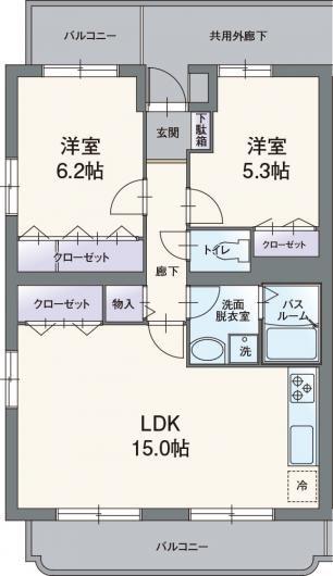 ソレアードK(2LDK/2階)の間取り写真