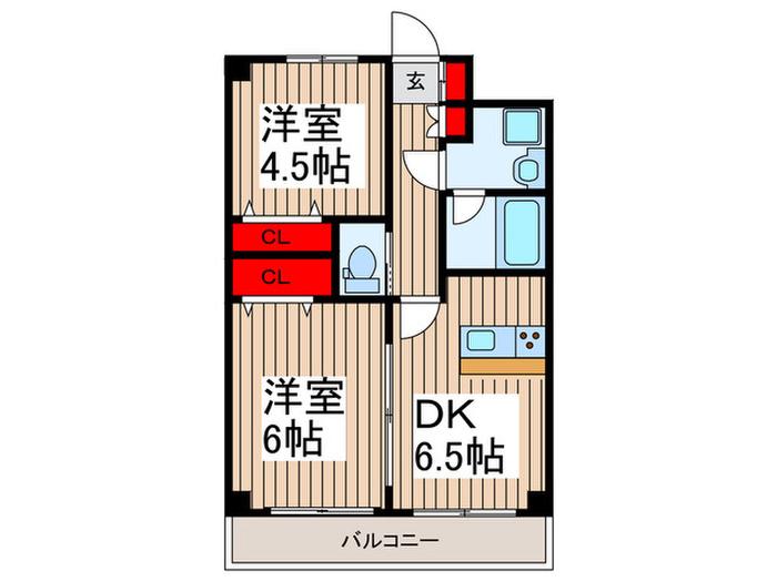 ライトウェーブ朝霞(2DK/3階)の間取り写真