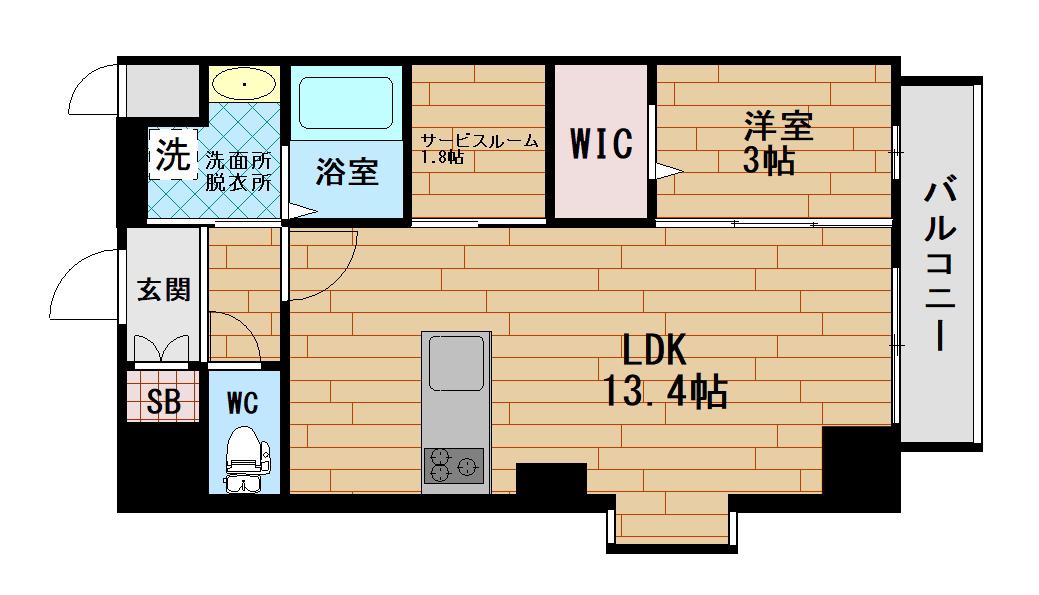 プレサンスNEO九条ディアシス(1SLDK/4階)の間取り写真
