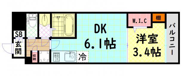 ドゥーエ天満橋(1DK/7階)の間取り写真