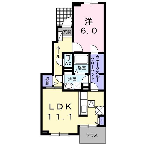 ビオーラ松山B(1LDK/1階)の間取り写真