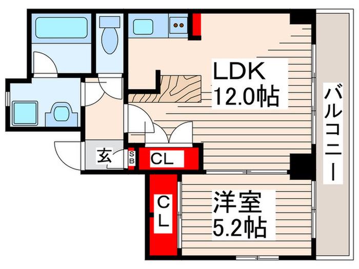 ハイフラットワン(1LDK/9階)の間取り写真