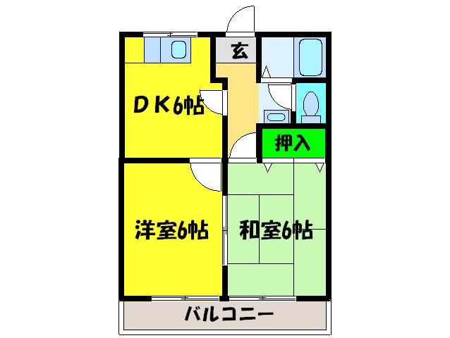 レジオンス北野田参番館(2DK/1階)の間取り写真