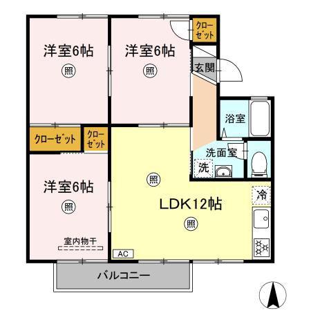 ニューハイツ1993B棟(3LDK/2階)の間取り写真
