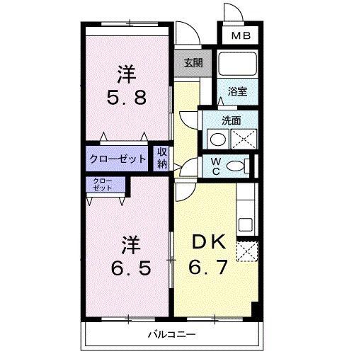 イースト・アヴェニュー(2DK/2階)の間取り写真