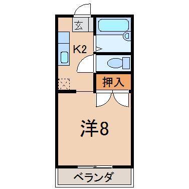 メゾンフォンティーヌ(1K/2階)の間取り写真