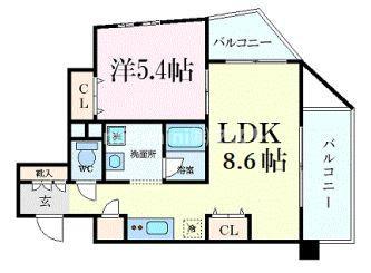 WOB新町(1LDK/3階)の間取り写真
