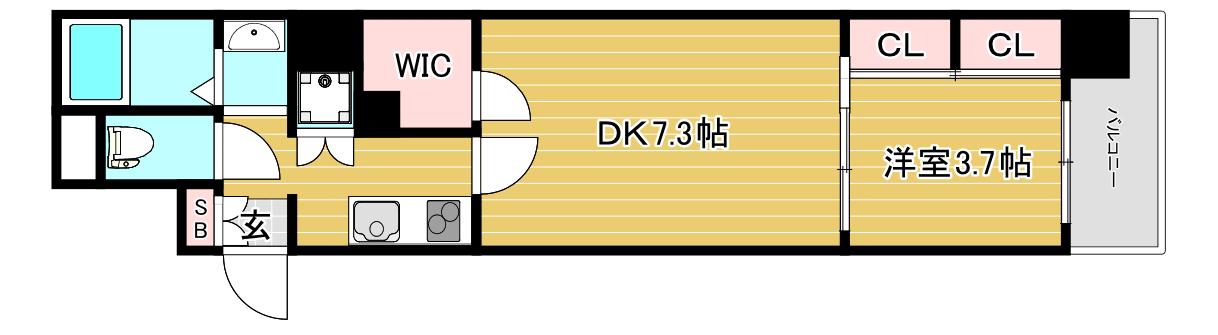 AFFLUENCE難波(1DK/6階)の間取り写真