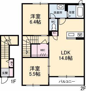 アーバンヒルトン(2LDK/2階)の間取り写真
