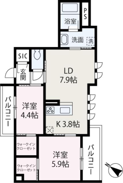 サングランデ(2LDK/3階)の間取り写真