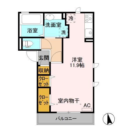 ファーストステージ(ワンルーム/3階)の間取り写真