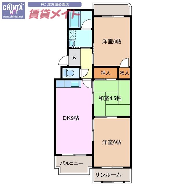 臼井マンション(3DK/4階)の間取り写真