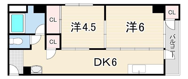 サンハイツ中山手(2DK/4階)の間取り写真