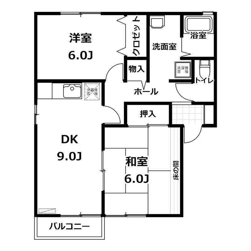 グランドソレイユA(2DK/1階)の間取り写真