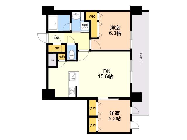 エンクレスト博多PARKSIDE(2LDK/14階)の間取り写真