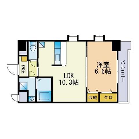 HF福岡レジデンスイースト(1LDK/6階)の間取り写真