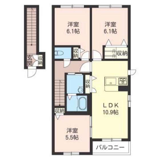 ディアコートA・B(3LDK/2階)の間取り写真