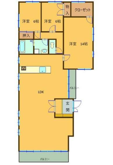 栗生ビル(3LDK/4階)の間取り写真