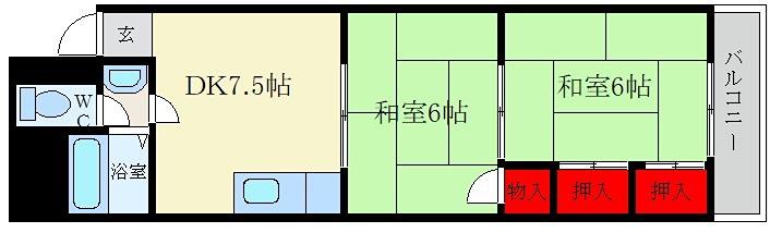 三栗グリーンハイツ(2DK/2階)の間取り写真