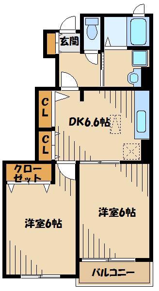 リヴァーサイド ナミキC(2DK/1階)の間取り写真