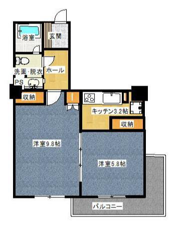 南青山パークマンション(2K/7階)の間取り写真