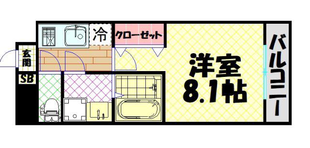 エスリードレジデンス弁天町グランデ(1K/2階)の間取り写真