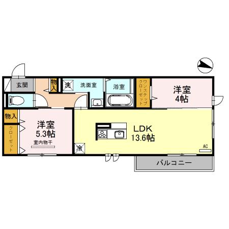 アンソレイエ A棟(2LDK/2階)の間取り写真