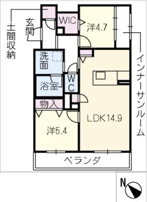 岡崎市上和田町シャーメゾンB棟(2LDK/2階)の間取り写真