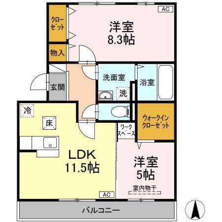 リバーパレスD棟(2LDK/1階)の間取り写真