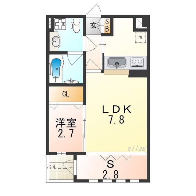 ウエストRITZ巽(1SDK/4階)の間取り写真