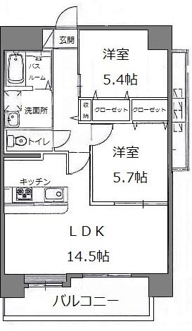 サムティ熊本近見II(2LDK/4階)の間取り写真