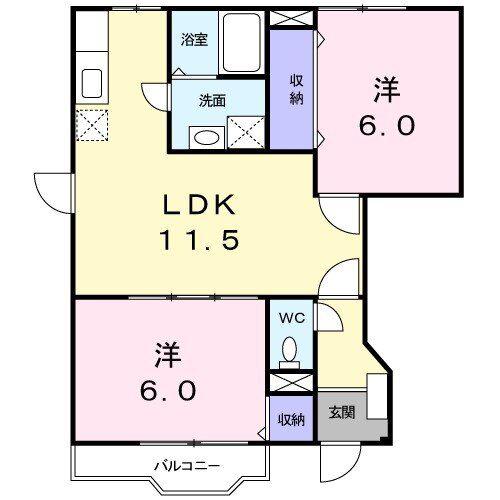 プリムローゼ B(2LDK/1階)の間取り写真