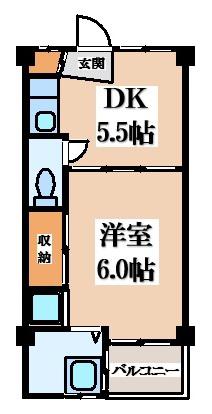ビレッジハウス葛ノ葉(1DK/4階)の間取り写真