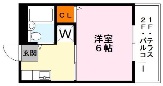 ネオコーポ萩(1K/2階)の間取り写真