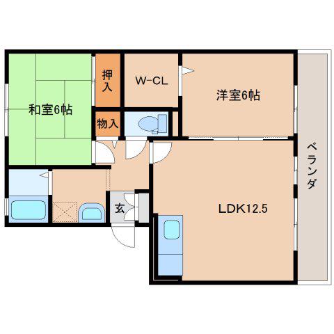 リビングタウン梅美台B棟(2LDK/3階)の間取り写真