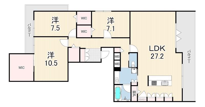 東灘区御影山手1丁目ヘーベルメゾン(3LDK/2階)の間取り写真