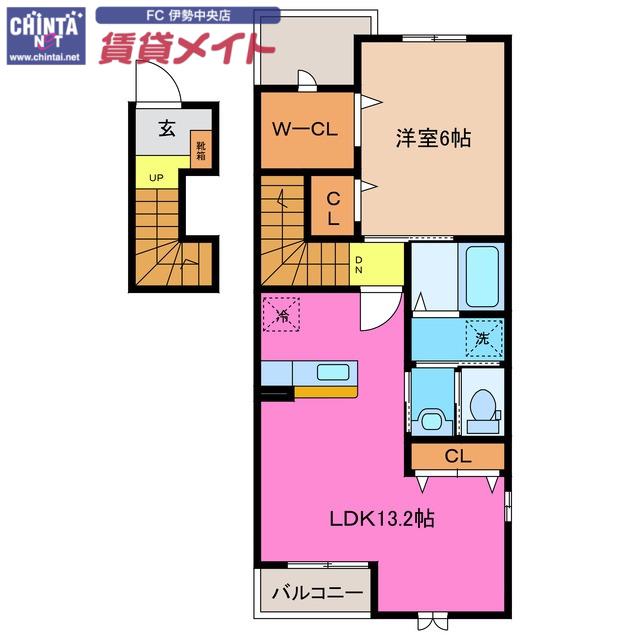 エールト ベーレB(1LDK/2階)の間取り写真