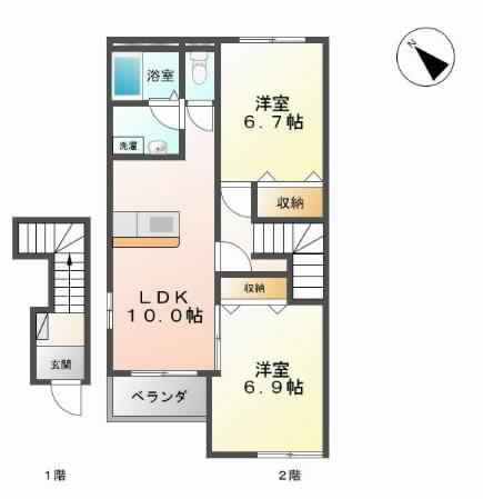 クリスタル(2LDK/2階)の間取り写真
