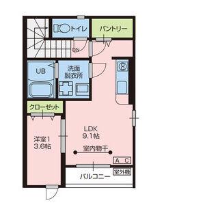 ソレイユ天皇寺東 B(1LDK/2階)の間取り写真