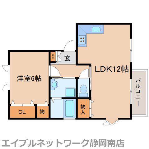 リュミエール三輪A棟(1LDK/2階)の間取り写真
