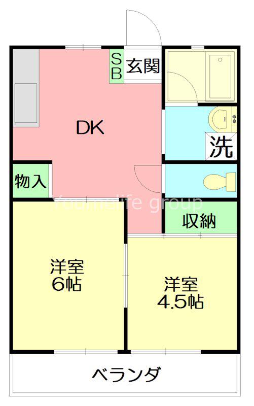 パルデンス松尾B(2DK/1階)の間取り写真