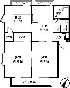 ジュネス十日市場A棟(3DK/3階)の間取り写真
